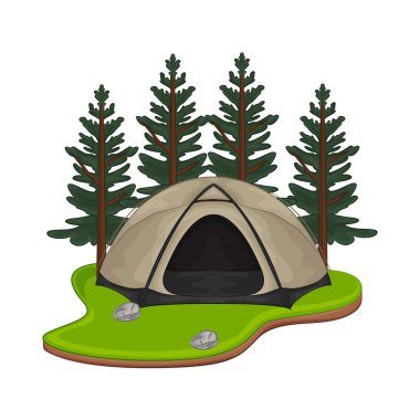 Bu kamp çadırı yumuşak çimenli bir yüzeye kurulmuş, açık havada yaşamak için rahat ve doğal bir temel sunuyor. Taze yeşilliklerle çevrelenmiş, çevresiyle sorunsuz bir şekilde harmanlanmış, huzurlu ve rahatlatıcı bir atmosfer yaratıyor..