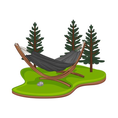 Ormanın ortasında uzun çam ağaçlarıyla çevrili rahat bir hamak ideal bir dinlenme yeri sunuyor..