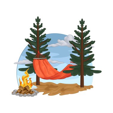 Ormanın ortasında uzun çam ağaçlarıyla çevrili rahat bir hamak ideal bir dinlenme yeri sunuyor..