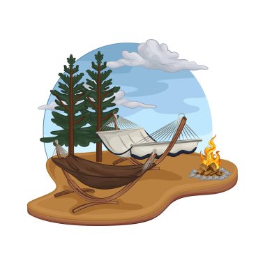 Ormanın ortasında uzun çam ağaçlarıyla çevrili rahat bir hamak ideal bir dinlenme yeri sunuyor..