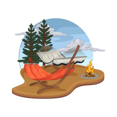 Ormanın ortasında uzun çam ağaçlarıyla çevrili rahat bir hamak ideal bir dinlenme yeri sunuyor..