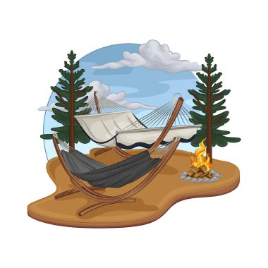 Ormanın ortasında uzun çam ağaçlarıyla çevrili rahat bir hamak ideal bir dinlenme yeri sunuyor..