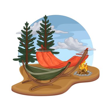 Ormanın ortasında uzun çam ağaçlarıyla çevrili rahat bir hamak ideal bir dinlenme yeri sunuyor..