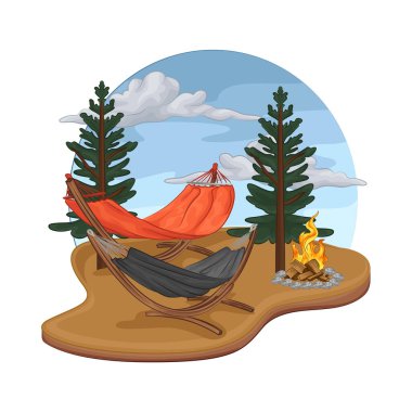 Ormanın ortasında uzun çam ağaçlarıyla çevrili rahat bir hamak ideal bir dinlenme yeri sunuyor..