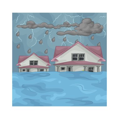 Sel suları taşmış şehir sokaklarını nehirlere ve su altındaki binalara dönüştürüyor. Şehir manzarası tanınmaz hale geldi, suyla kaplandı..