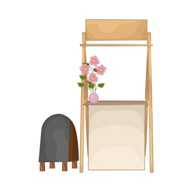 Bu market tezgahı basit, temiz ve çekici olması için tasarlandı. Minimalist bir düzenle, sağlam bir ahşap çerçeveye sahip..