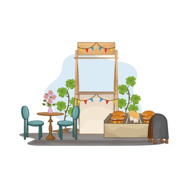 Bu market tezgahı basit, temiz ve çekici olması için tasarlandı. Minimalist bir düzenle, sağlam bir ahşap çerçeveye ve düzenli ve dağınık olmayan ürünleri düzenlemek için düzgünce düzenlenmiş raflara sahiptir..