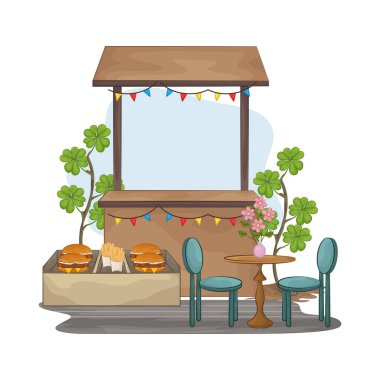 Bu market tezgahı basit, temiz ve çekici olması için tasarlandı. Minimalist bir düzenle, sağlam bir ahşap çerçeveye ve düzenli ve dağınık olmayan ürünleri düzenlemek için düzgünce düzenlenmiş raflara sahiptir..