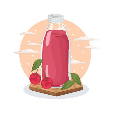 Parlak renginde bir bardak taze kiraz suyu içindeki doğal maddeleri hatırlatır..