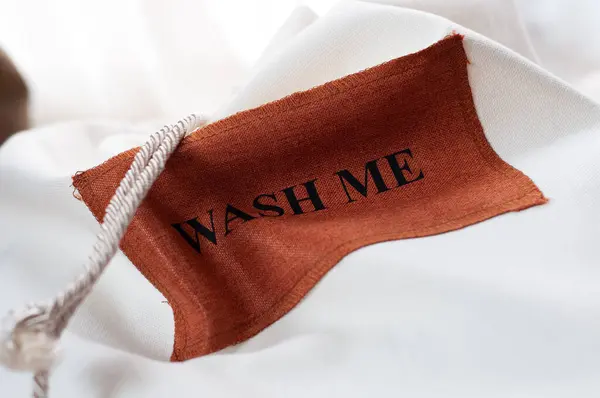 Beyaz çamaşır torbası. Yüksek kalite yatay fotoğraf. Yaklaş, mahsul.