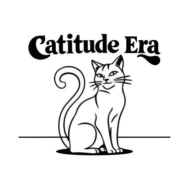 Kesinlik Çağı Stili Kedi Logosu Tasarımı Modern Çizgi Sanatında Güzel Tavır Kedi Çizimi