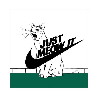 Sadece Miyav It Cat Nike Swoosh Parodi Resimleri Komik Kedi Spor Logosu Grafik Tee
