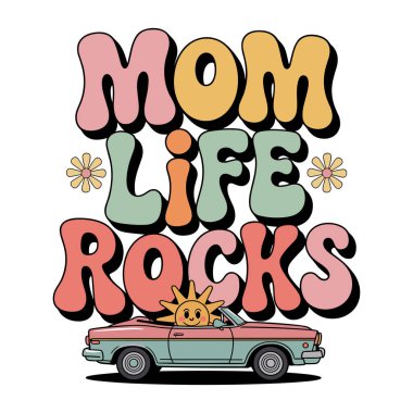 Mother Life Retro Typography T-Shirt Tasarım Havalı Anneler İçin Klasik Tasarım Hediyesi