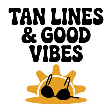 Bronz Çizgiler ve İyi Titreşimler Yaz Eğlencesi ve Plaj Hayatı için Beyaz Arkaplanda Tişört Tasarımı