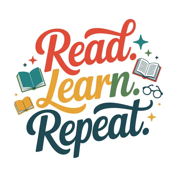 Okuma, okuyucular ve öğretmenler için motivasyonel t-shirt tasarımı tekrarla