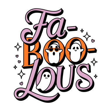 Cadılar bayramı tipografisi yıldızlı ve hayaletli bir metin.