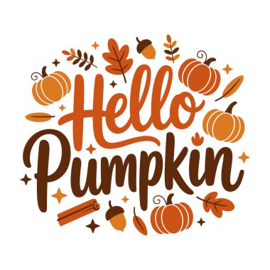 Merhaba balkabağı metin tasarımı Sonbahar yaprakları ve balkabağı çizimleri