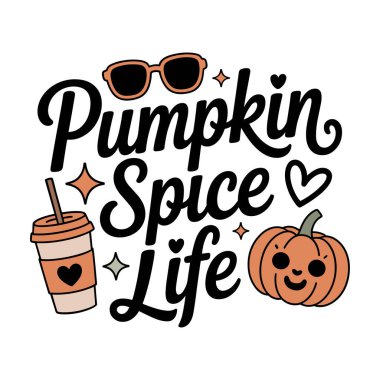 Balkabağı ve kahve fincanı resimli balkabağı hayat metni tasarımı