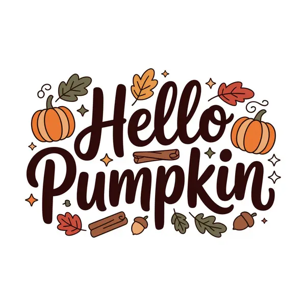 Merhaba balkabağı metin tasarımı balkabakları ve sonbahar yaprakları çizimi