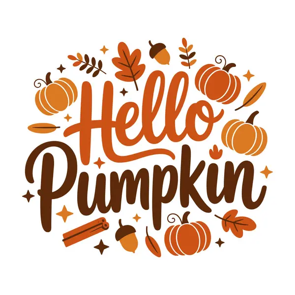 Merhaba balkabağı metin tasarımı Sonbahar yaprakları ve balkabağı çizimleri