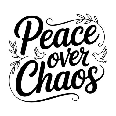 Karmaşa üzerine barış güvercinler ve beyaz arka planda harfler ile siyah metin