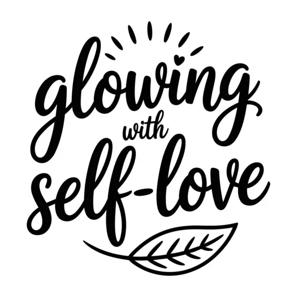 Beyaz arka planda kalp ve yaprak ile kendini sevme hat sanatı ile parlayan