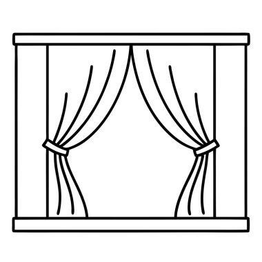 Perdelerin pencere çerçevesine bağlanmış bir çizgi çizimi