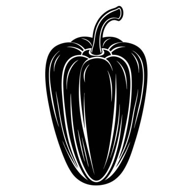 Beyaz arka planda yeşil biberin siyah silueti