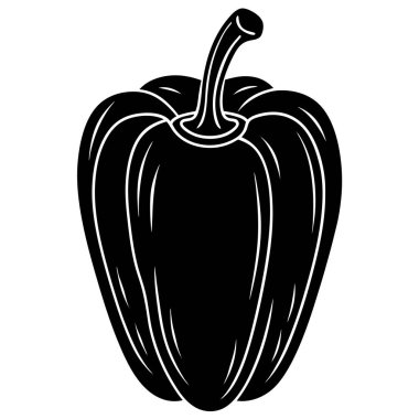 Beyaz arka planda yeşil biberin siyah silueti