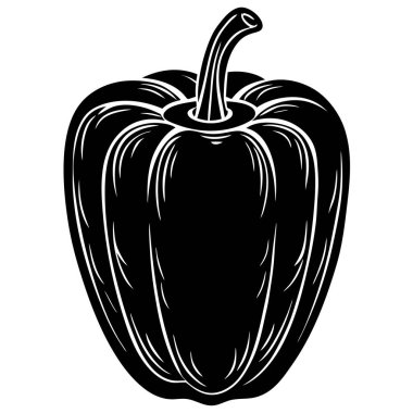 Beyaz arka planda yeşil biberin siyah silueti