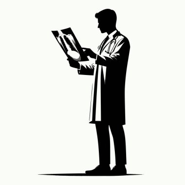 Saf siyah siluet doktor x ışını filmi okuyor.