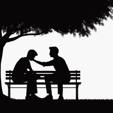 Ağacın altındaki bankta duygusal destek sunan kişi silueti