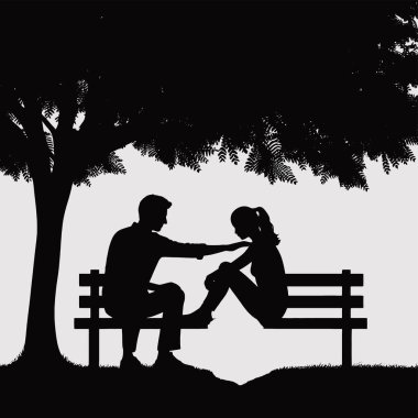 Ağacın altındaki bankta duygusal destek sunan kişi silueti