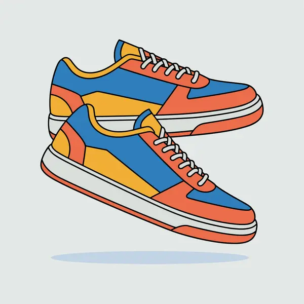 Çapraz yerleştirilmiş renkli düz spor ayakkabısı vektör çizimi