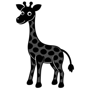 Beyaz arka planda benekleri olan siyah ve gri renkli zürafa.