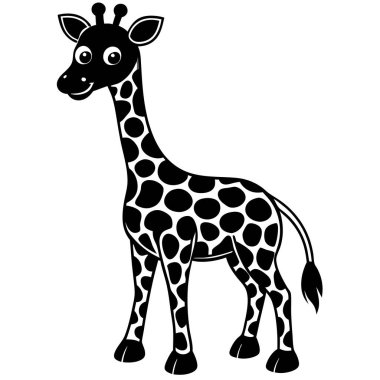 Beyaz arka planda benekleri olan siyah ve gri renkli zürafa.