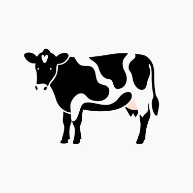 Çiftlik arka planında siyah-beyaz bir inek silueti