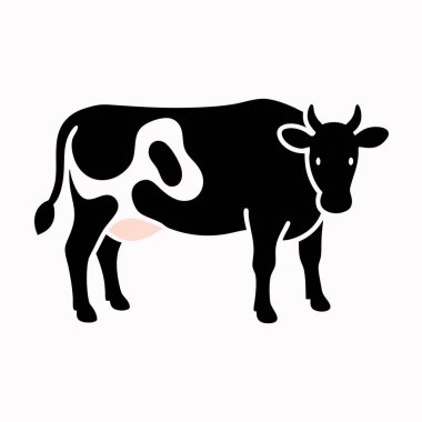 Çiftlik arka planında siyah-beyaz bir inek silueti