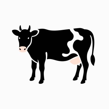 Çiftlik arka planında siyah-beyaz bir inek silueti