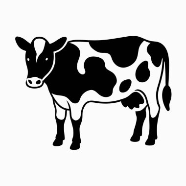 Çiftlik arka planında siyah-beyaz bir inek silueti