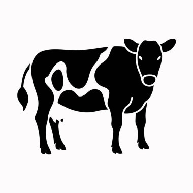 Çiftlik arka planında siyah-beyaz bir inek silueti