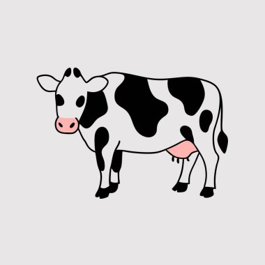 Çiftlik arka planında siyah-beyaz bir inek silueti