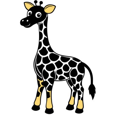 Beyaz arka planda benekleri olan siyah ve gri renkli zürafa.