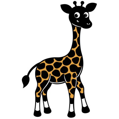 Beyaz arka planda benekleri olan siyah ve gri renkli zürafa.