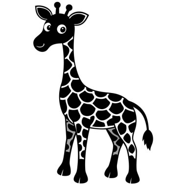 Beyaz arka planda benekleri olan siyah ve gri renkli zürafa.