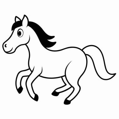 Kahverengi çizgi film atı, dalgalı yelesi ve kuyruğu var.