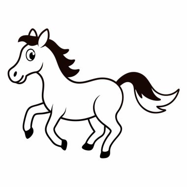 Kahverengi çizgi film atı, dalgalı yelesi ve kuyruğu var.