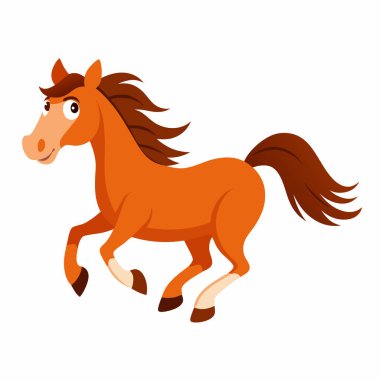 Kahverengi çizgi film atı, dalgalı yelesi ve kuyruğu var.