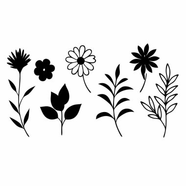 Tropikal bitki ve çiçek siluetleri koleksiyonu