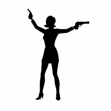 Siyah siluet, elinde iki tabanca tutan bir kadın.